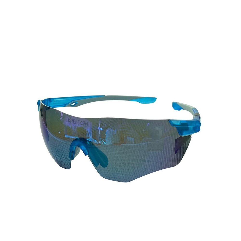Kreedom Polarized Sports Sunglasses Blue Frame UVProtection Wraparound Style NEW